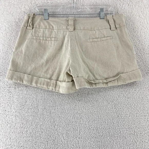 Alice & Olivia Roll‎ Cuff Shorts Womens Size 34 Beige Linen Blend Casual Summer - Picture 11 of 14